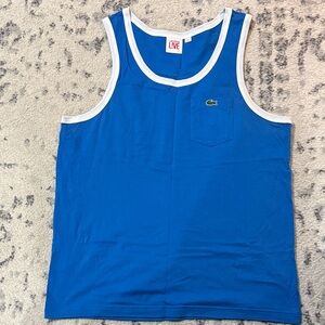 Mens Lacoste L!VE Blue Tank Top with White Trim. Large